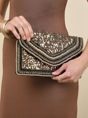 Lulu's Major Adornment Black Sequin Clutch